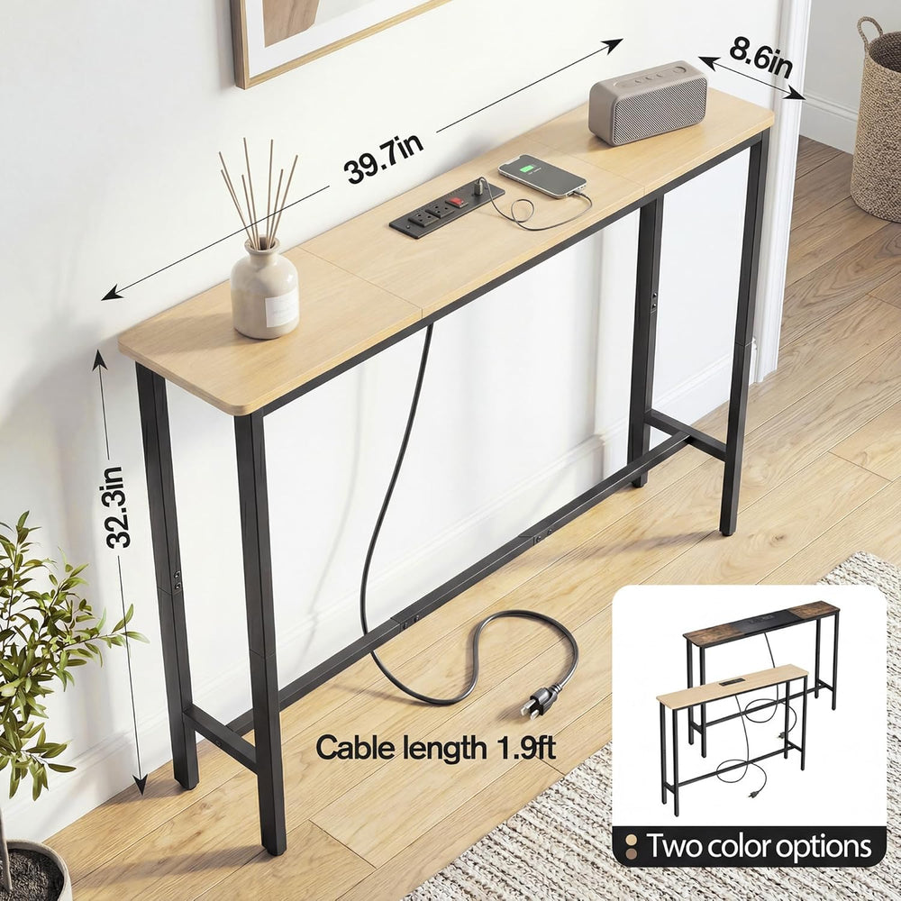 Narrow Console Table Behind Couch, 39.7” L x 32.3” H, Slim Sofa Table with Fa...