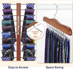 TOPIA HANGER Tie Rack Hanger for Closet 2 Packs, Wooden Tie Organizer for Men with 24 Folding Hooks, Space Saving Necktie Holder for Storage and Display Bra, Tank Top, Camisole (Walnut)-CT14WA-2