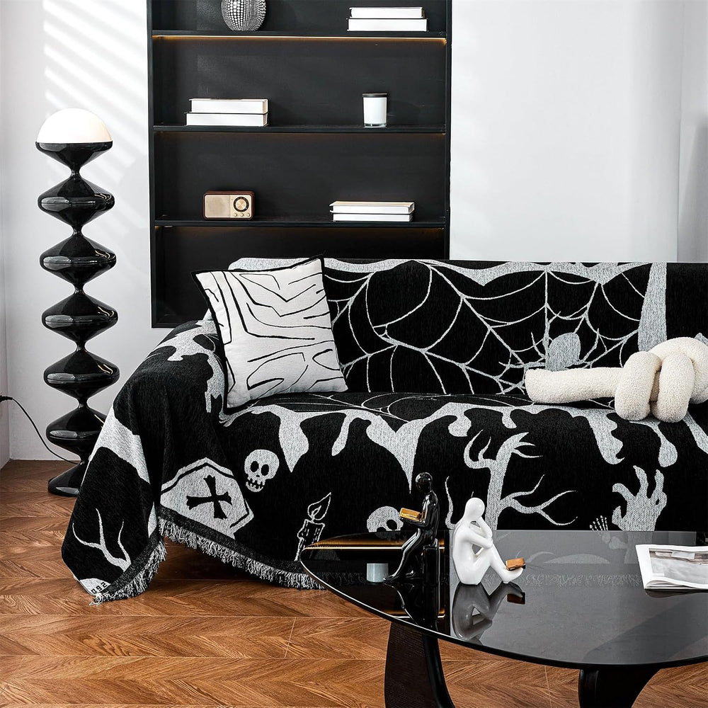 Cmfshape Halloween Sofa Slipcover with Spider Webs Ghost Pattern,Reversible S...