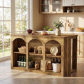 Tribesigns Kitchen Island with Storage, 55-in Counter Height Stationary Kitchen Table with 2-Tier Shelves & Large Worktop, Wooden Coffee Bar Table for Dining Room, Rustic Brown