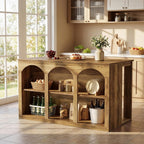 Tribesigns Kitchen Island with Storage, 55-in Counter Height Stationary Kitchen Table with 2-Tier Shelves & Large Worktop, Wooden Coffee Bar Table for Dining Room, Rustic Brown