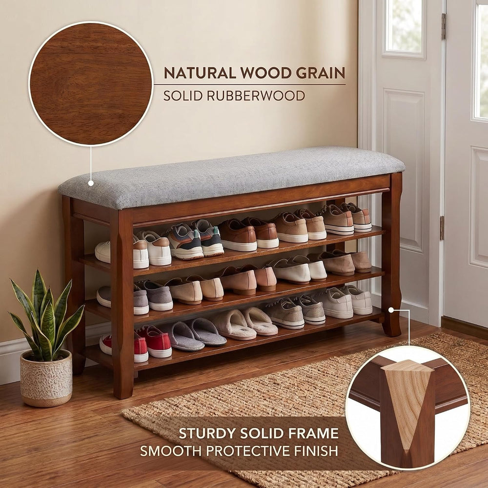 SolidWood Entryway Shoe Rack Storage Bench, Flip-Top Soft-Close Lid, 39.4'...