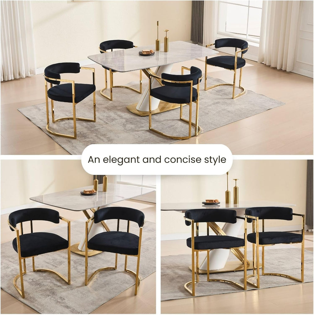Black Velvet Upholstered Dining Chairs Set of 4, Modern Barrel Dining Chair w...