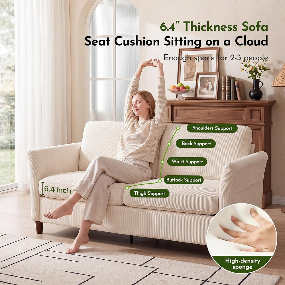 Valthie 61" Modern Corduroy Loveseat Sofa Couch,Beige | Mid Century Mode...