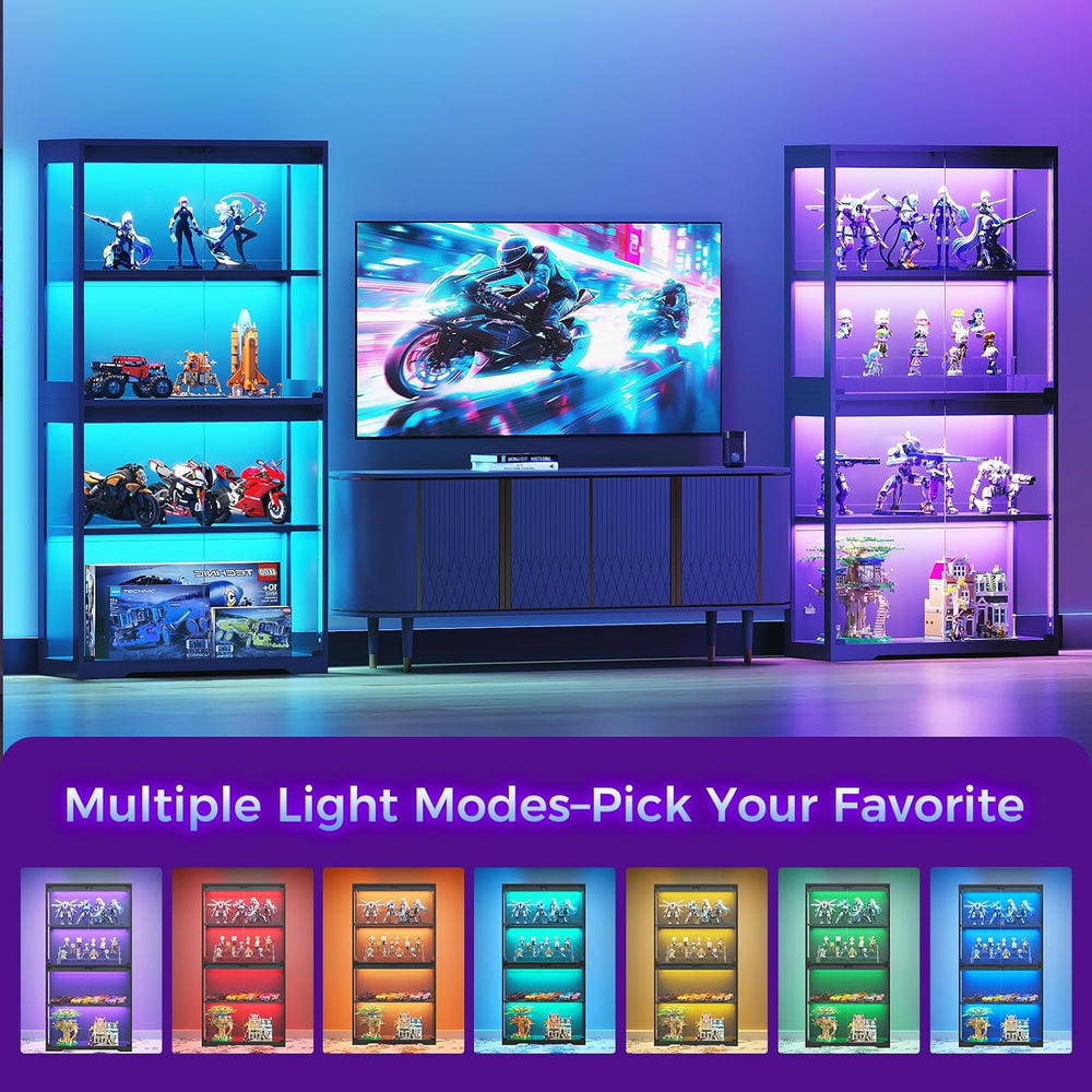 AODK Glass Display Cabinet with Glass Doors, RGB Light Display Case, 4-Tier S...