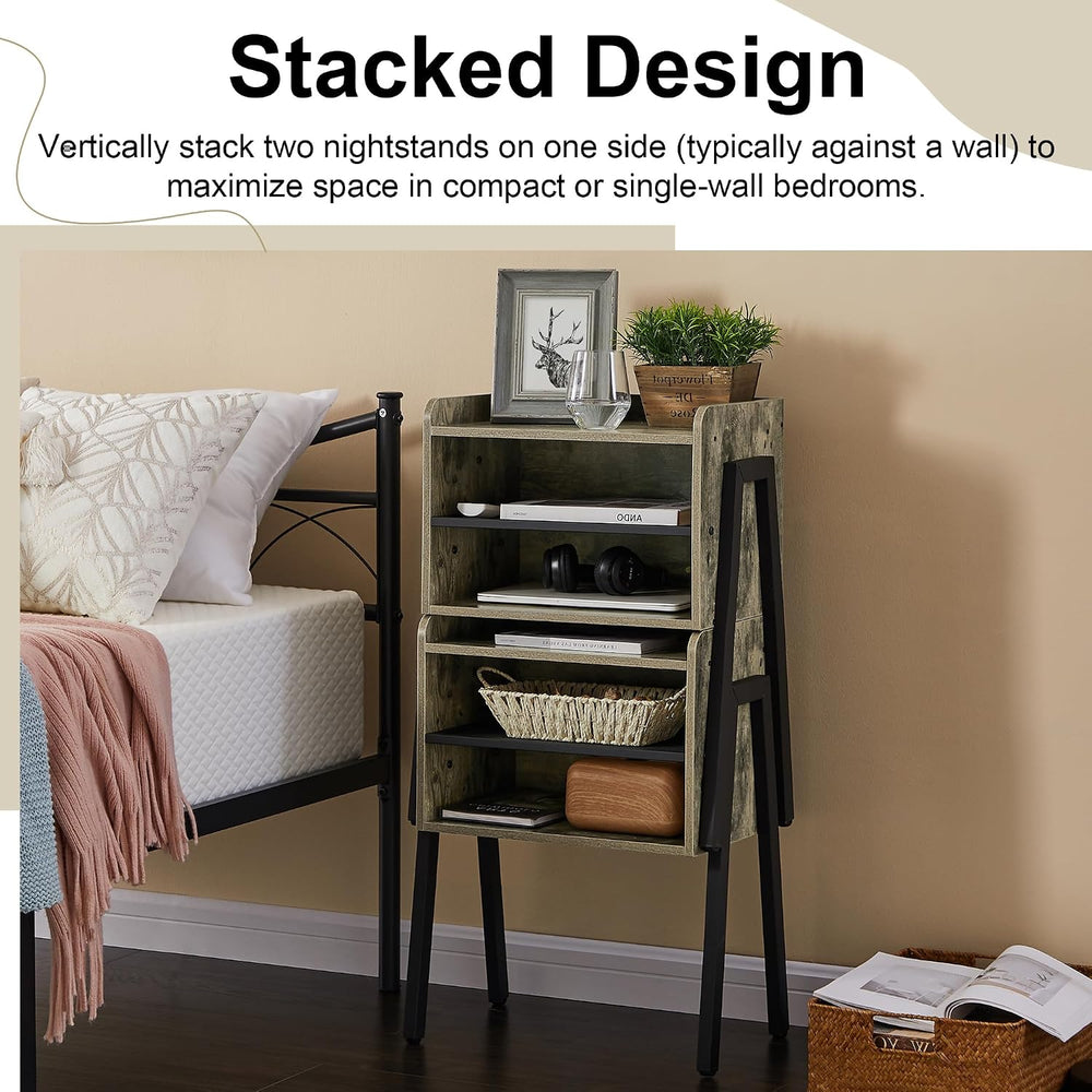 VECELO Nightstand Set of 2,Industrial Side Table End Table,Stackable Accent T...