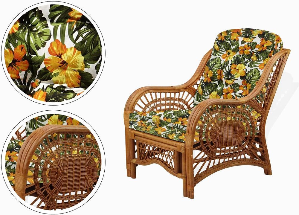 Malibu Lounge Set of 4: 2 Natural Rattan Wicker Chairs, Three-Seater Sofa wit...
