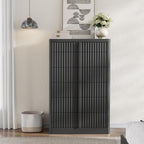 Fluted Dresser for Bedroom, 48" Tall 6 Drawer Dresser, Modern Chest of Drawers with Solid Wood Handle, Curved Profile Design, Wood Dressers Storage Organizer, Living Room, Hallway, Black