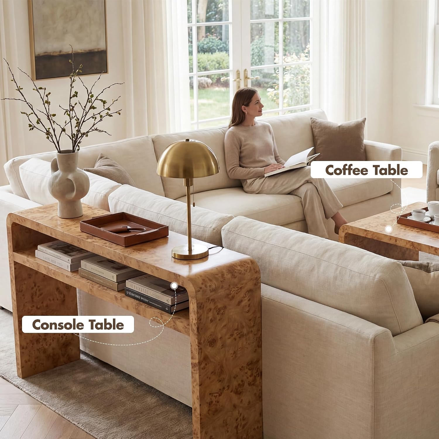 Hyfirm 51 Inch Long Rustic Burl Wooden Pattern Console Table, Farmhouse Sofa Table Behind Couch, 30” Tall Entryway Tables with Lower Shelf, Mid-Century Hallway Console for Living Room, Foyer, Cabin
