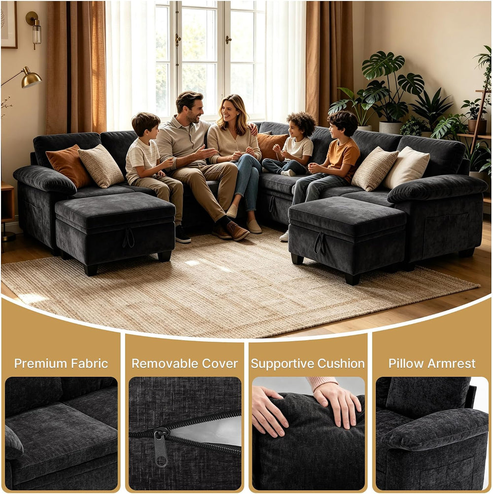 Oversized Sectional Sleeper Couch, 9 Seat Modular Sofa Pull-Out Storage Bed |...
