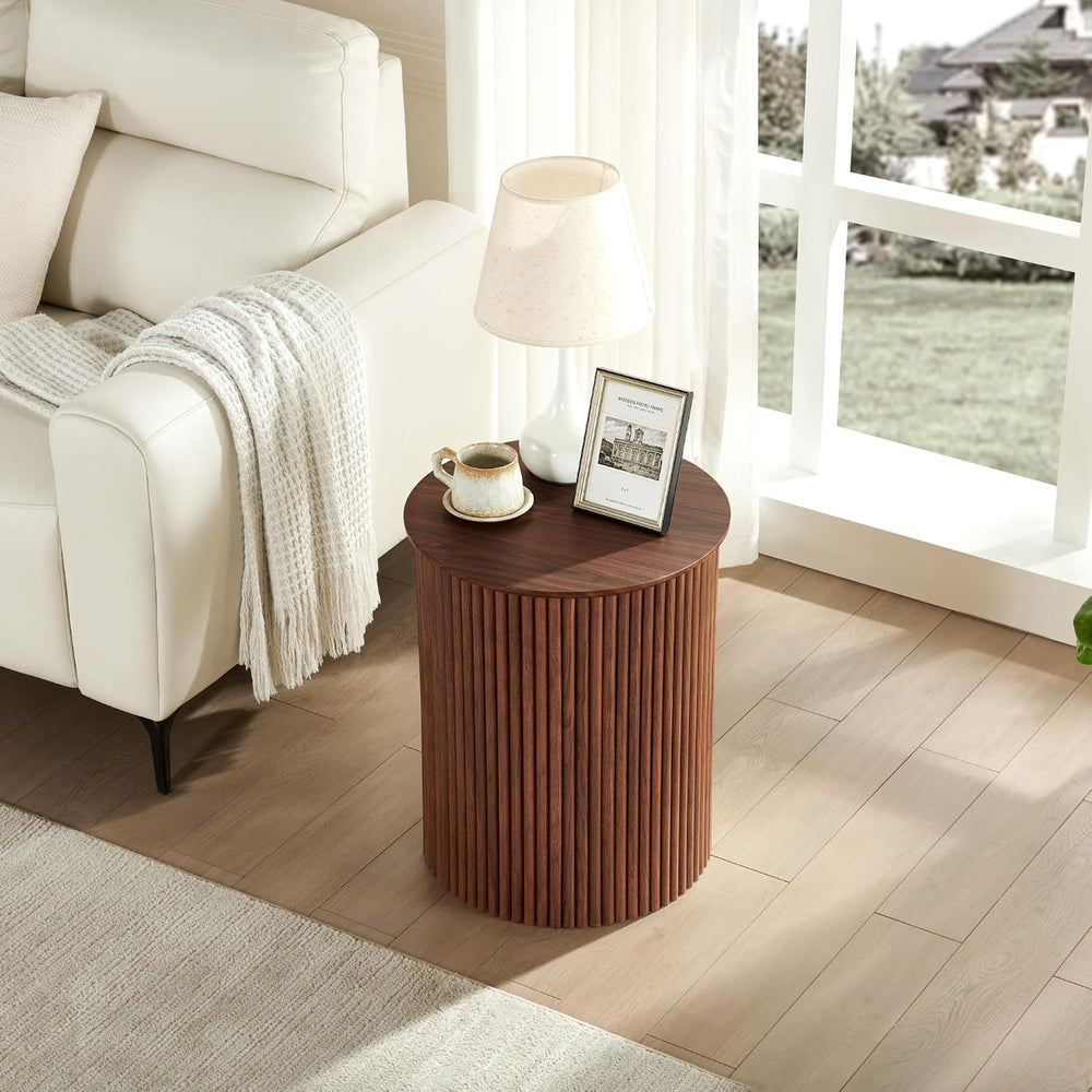 AVZEAR Small Round Side Table Fluted Night Stand Set of 2, 17.7" Mid Cen...
