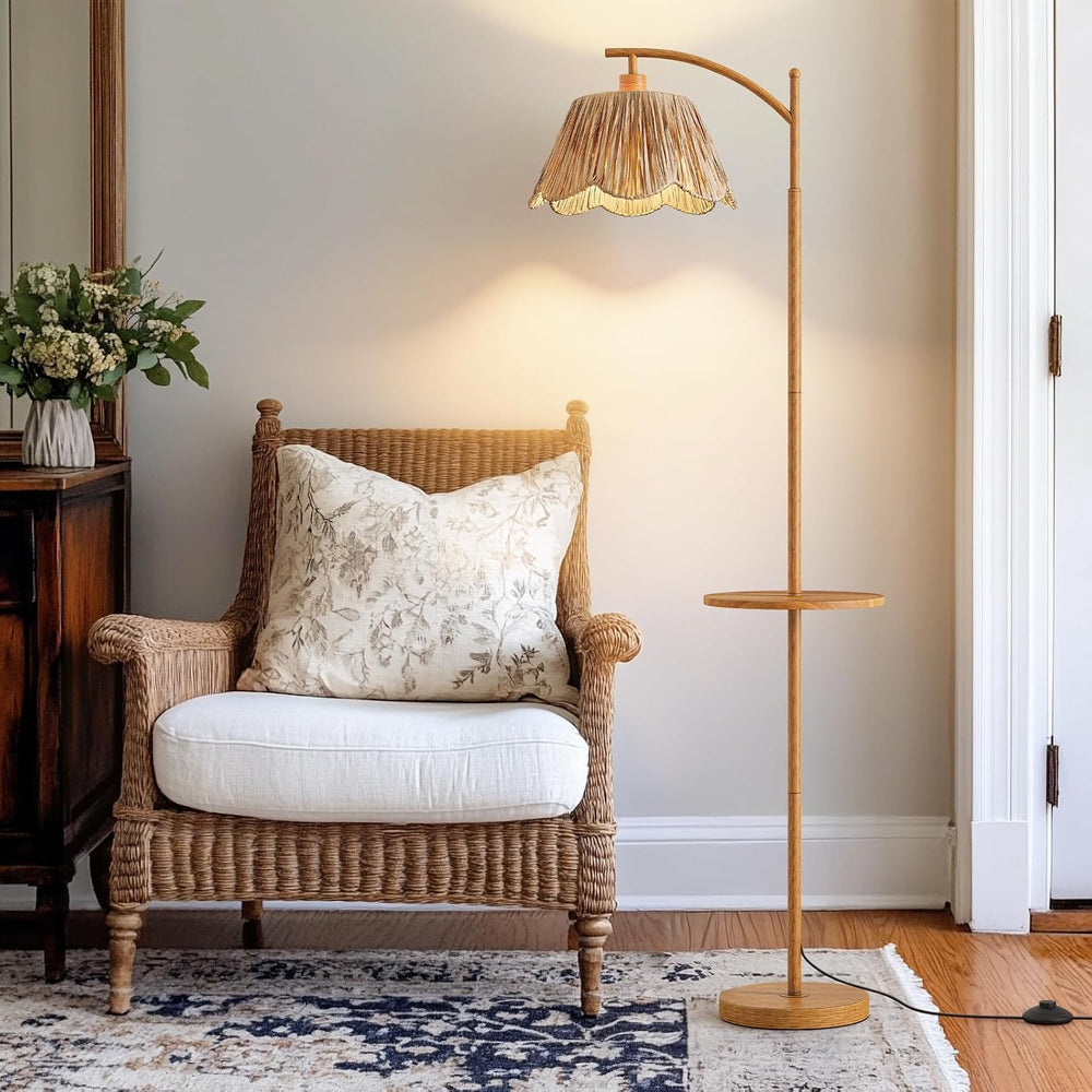 Oneach 63.5" Floor Lamp with Table for Living Room, Boho Rattan Standing...