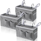 3pcs Bedside Caddy Hanging Storage Bag, Water Cup Holders, Organizer Baskets with Pockets for Bunk Bed Shelf, Hospital Beds, Loft & Dorm Rooms Accessories (Bedside bag-Grey)