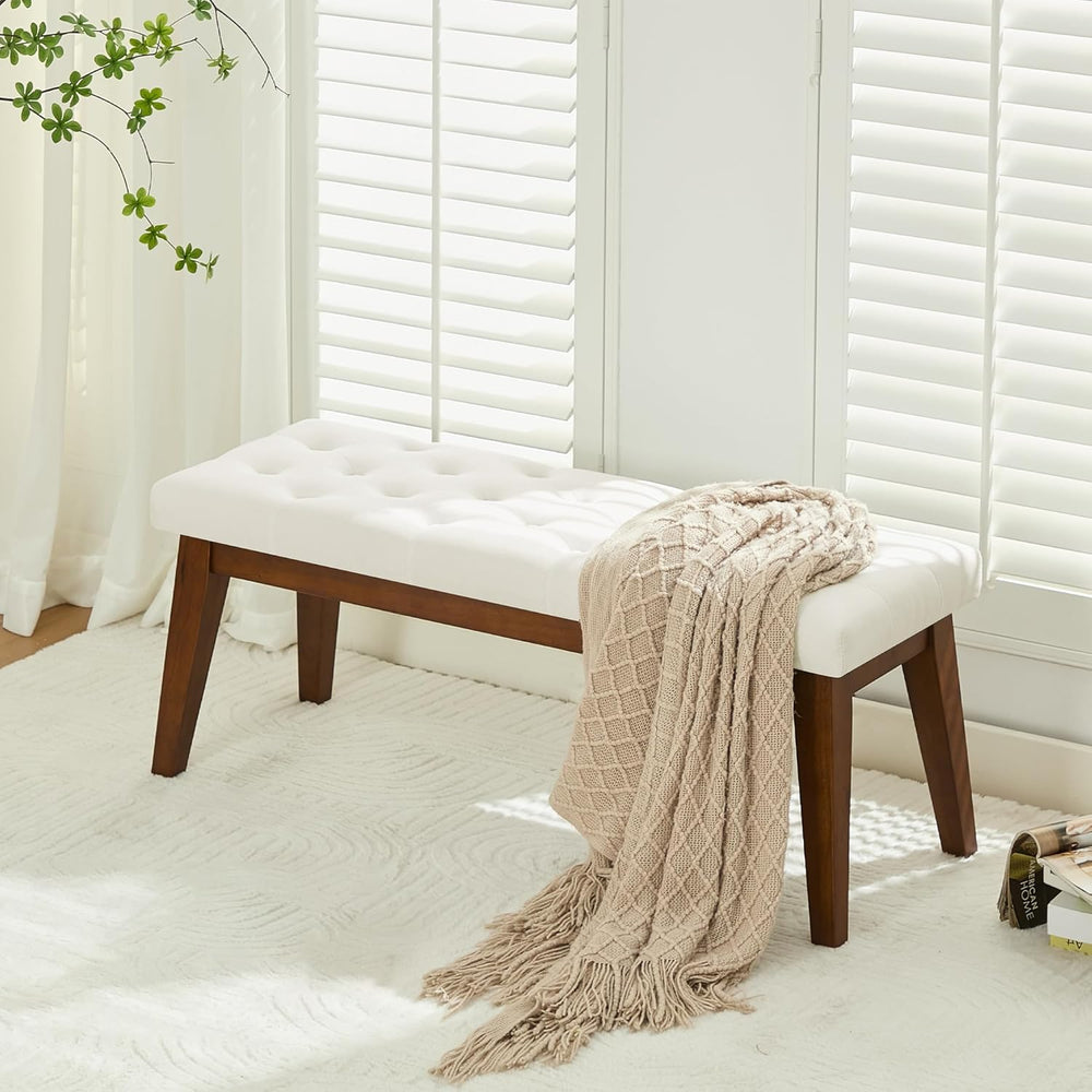 WUTUTUEE 43.5'' Linen Bedroom Bench, Upholstered End of Bed Bench wit...