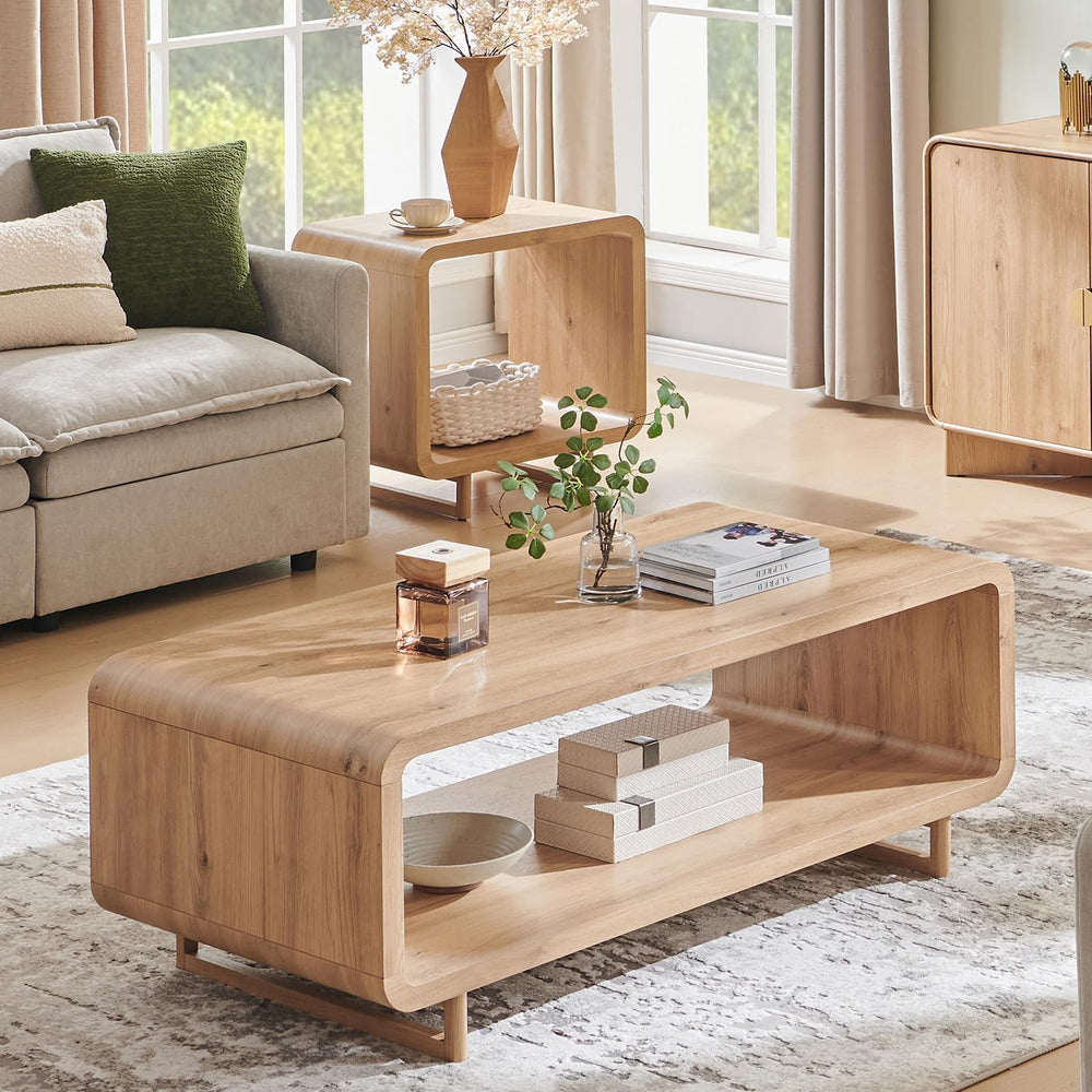 IFGET 48" Modern Coffee Table, 2-Tier Minimalist Center Table with Stora...