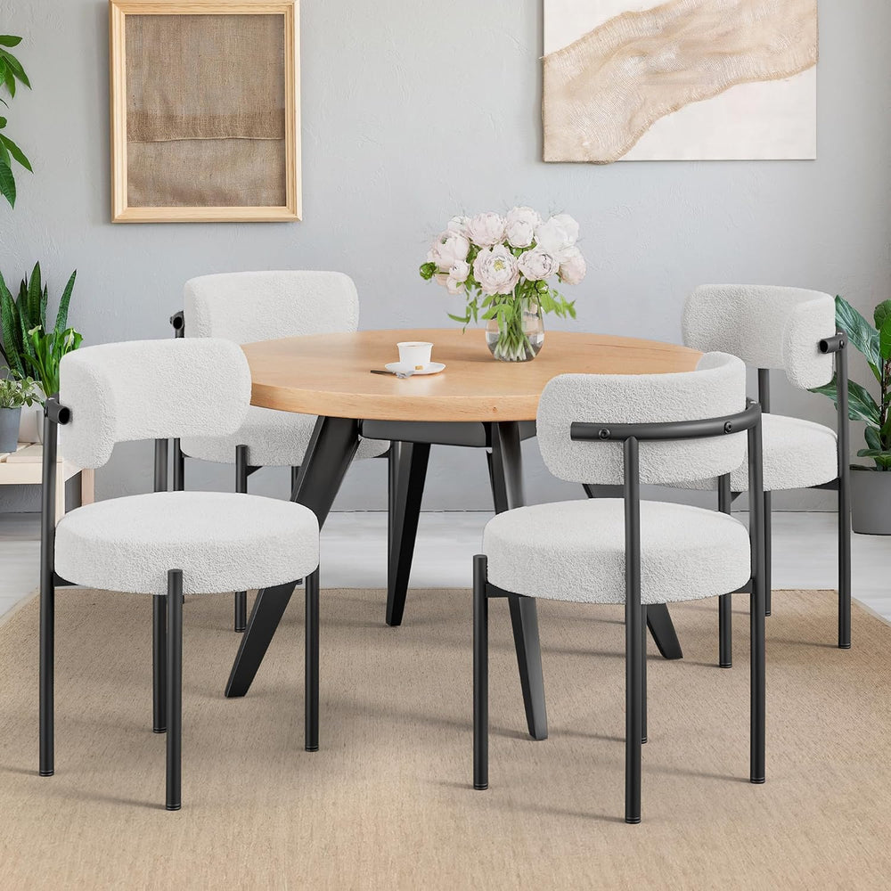 PatioPerk Boucle Dining Chairs Set of 4, White Mid Century Morden Chair