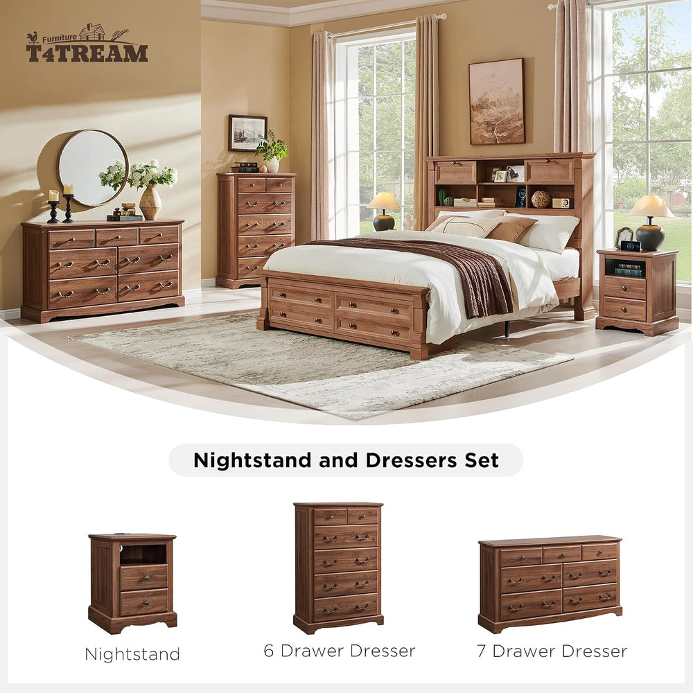T4TREAM Nightstand Set of 2 with Charging Station, 18" W Vintage End Tab...