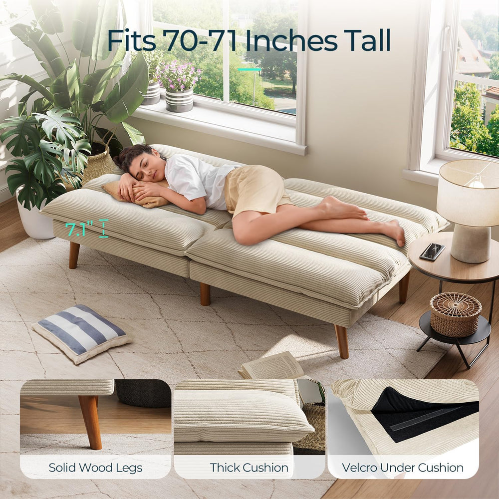 LINSY 71 Inch Futon Sofa Bed Corduroy Futon Couch with Adjustable Backrest, C...