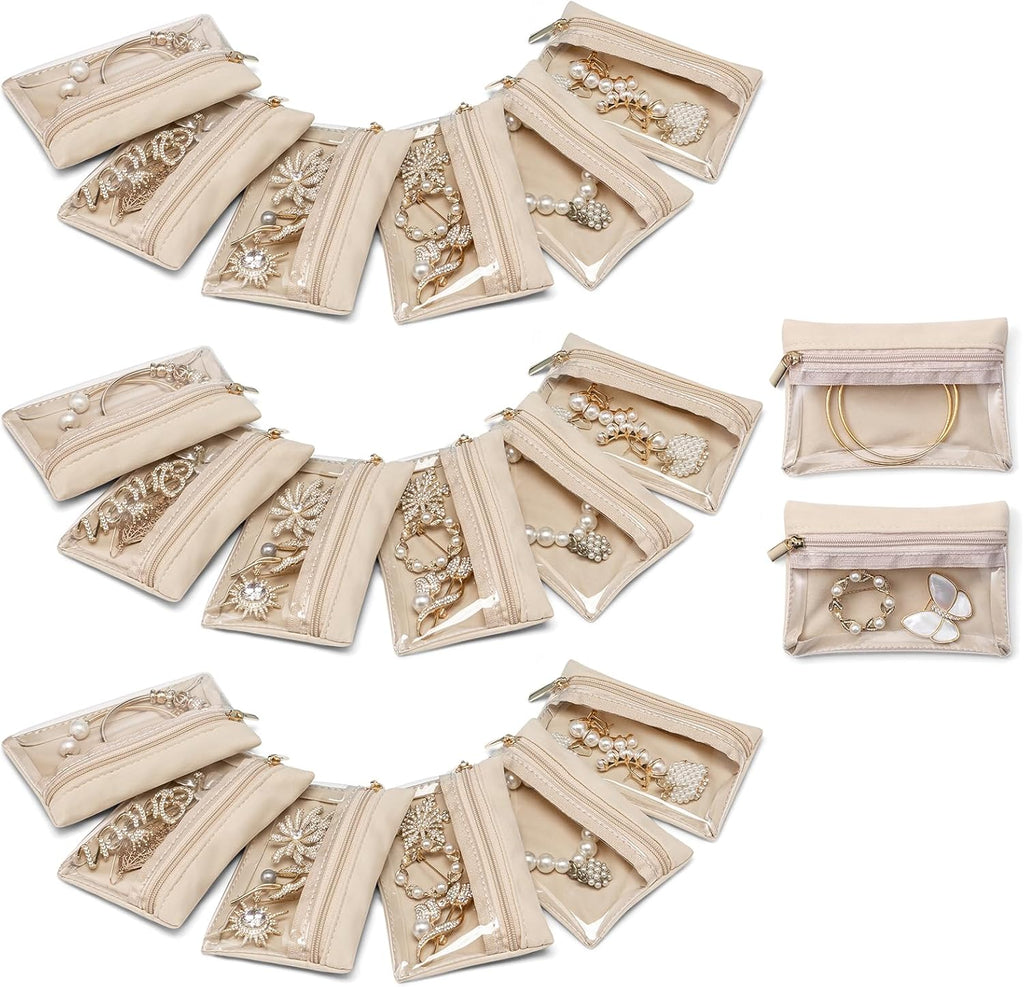 Vlando Velvet Jewelry Pouch with Zipper - Clear Travel Jewelry Bag Organizer for Business Trips & Gifts