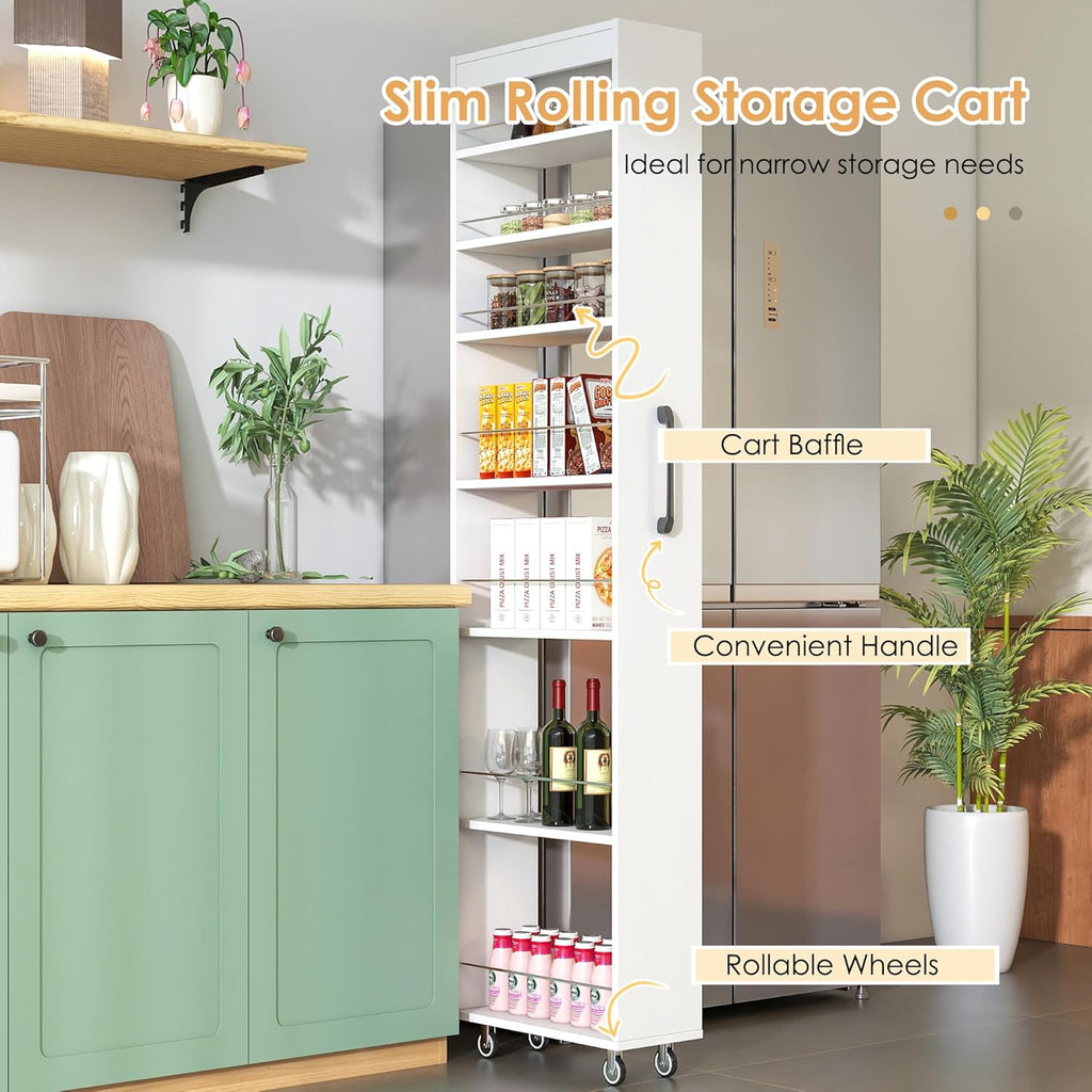 Slim Rolling Storage Cart with Wheels, 7 Tier Mobile Shelving Unit Organizer, Skinny Shelf Spice Rack, Slim Kitchen Cart for Pantry, Laundry, and Narrow Places(7.8 in)