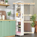 Slim Rolling Storage Cart with Wheels, 7 Tier Mobile Shelving Unit Organizer, Skinny Shelf Spice Rack, Slim Kitchen Cart for Pantry, Laundry, and Narrow Places(7.8 in)