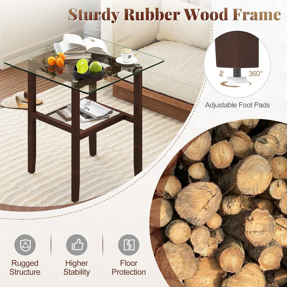 Tangkula 24" Square Glass Side Table, 2-Tier End Table with Storage Shel...