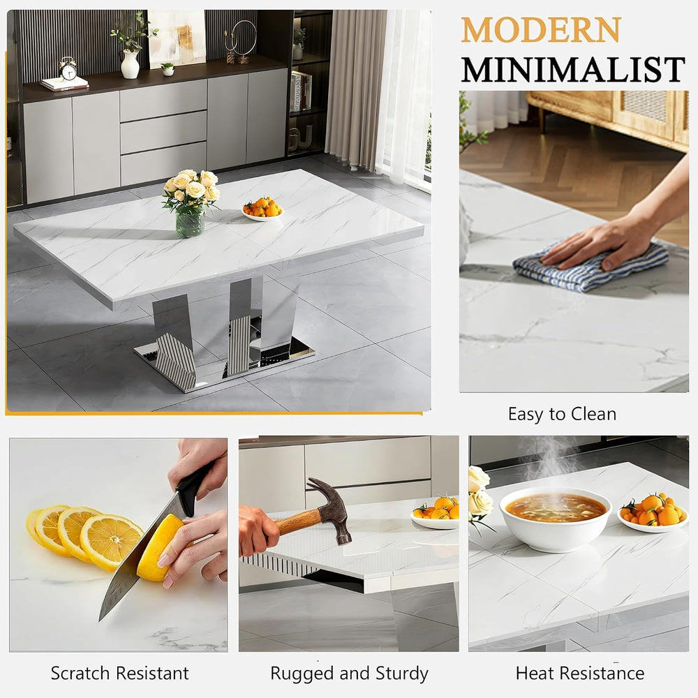 Modern Extendable Dining Table Set for 10, 94" Faux Marble Expandable Ta...
