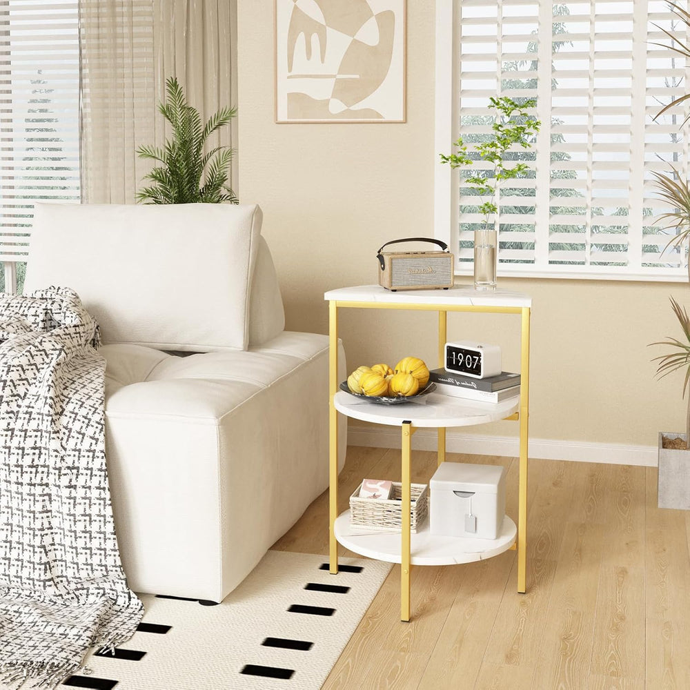 AWQM Marble Side End Table Set, 3-Tier Sofa Side Table, Small Round Coffee, T...