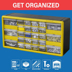 Akro-Mils 26-Drawer Plastic Drawer Storage Cabinet for Garage Organization, Bead Organizer, Building Bricks Storage, Teacher Toolbox, Makeup Organizer, 20" W x 6" D x 10" H, 10126 Yellow