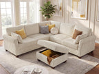 90.6" V-Shaped Sectional Sofa with Storage Ottoman, Corduroy Beige | Cloud Comfort, Couches for Living Room, 5-Seat, Comfy Deep Seat, 2 Throw Pillows, Bedroom, Apartment, Office