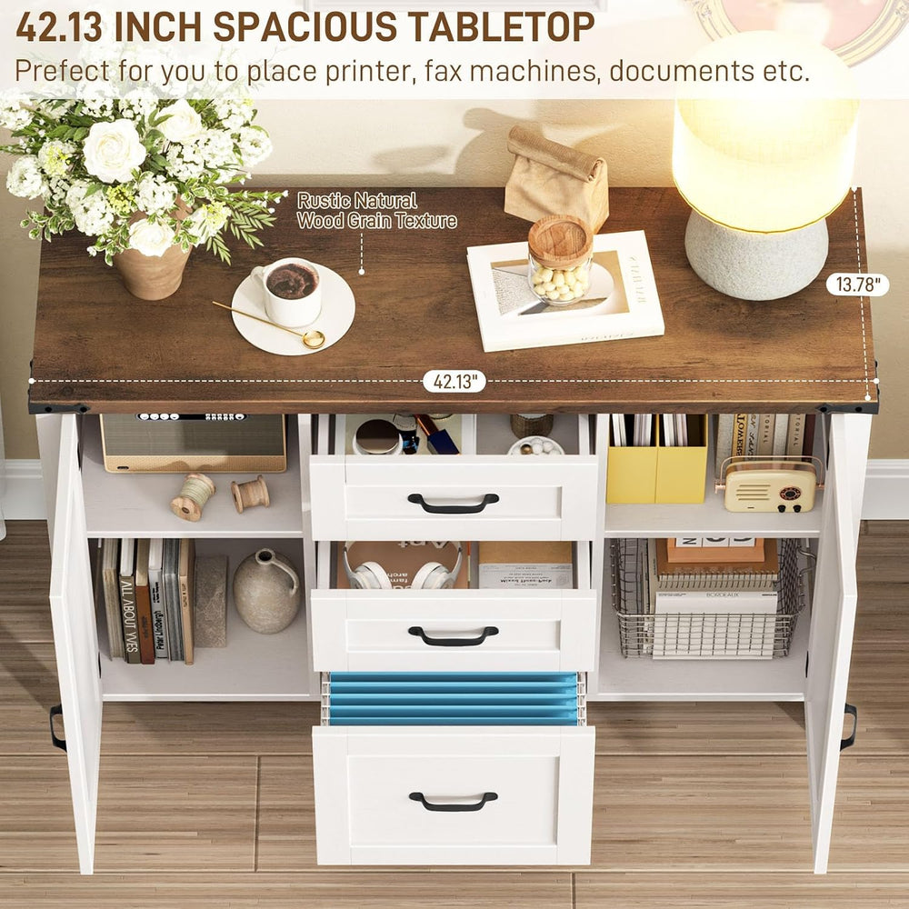 Vabches File Cabinet with 3 Drawers Fits Files Letter/A4 Size, Rustic White |...