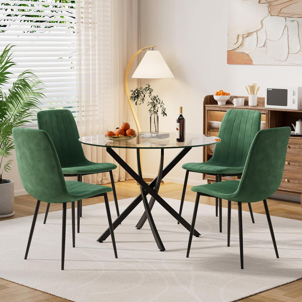 Modern Round Glass Dining Table Set for 4, 36'' Small Tempered Glass ...