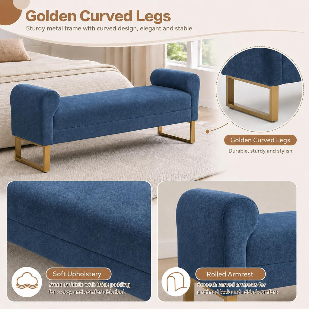 65.75" Storage Ottoman Bench, End of Bed Bench for Bedroom | Hidden Storage, Gold Metal Legs, Chenille Upholstered Seat And Modern Design For Living Room, Entryway Or Window Seating