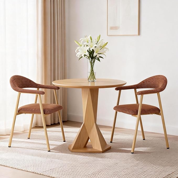 DUMOS Dining Chairs Set of 2, Linen Fabric Upholstered Kitchen Side Chairs with Curved Backrest & Metal Legs, Modern Farmhouse Accent Chairs for Dining Room Kitchen Living Room Cafe, Orange