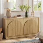 win2win Fluted Sideboard Buffet Cabinet with Storage, 65" Modern Accent Cabinet with Double-Layered Arch Doors, Wood Boho Media TV Console Table Credenza for Living Dining Room Hallway Entryway, Oak