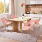 VECELO Velvet Dining Chairs Set of 4, Modern Upholstered Kitchen Chairs with Cushion, Padded Backrest and Metal Legs, Pink
