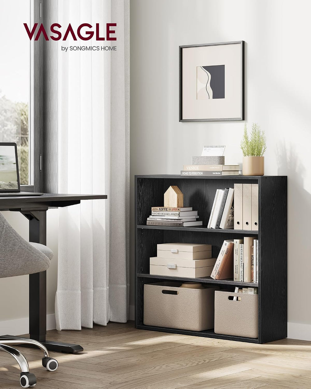 VASAGLE 3-Tier Bookshelf, Storage Organizer, 31.5 x 9.5 x 32 Inches