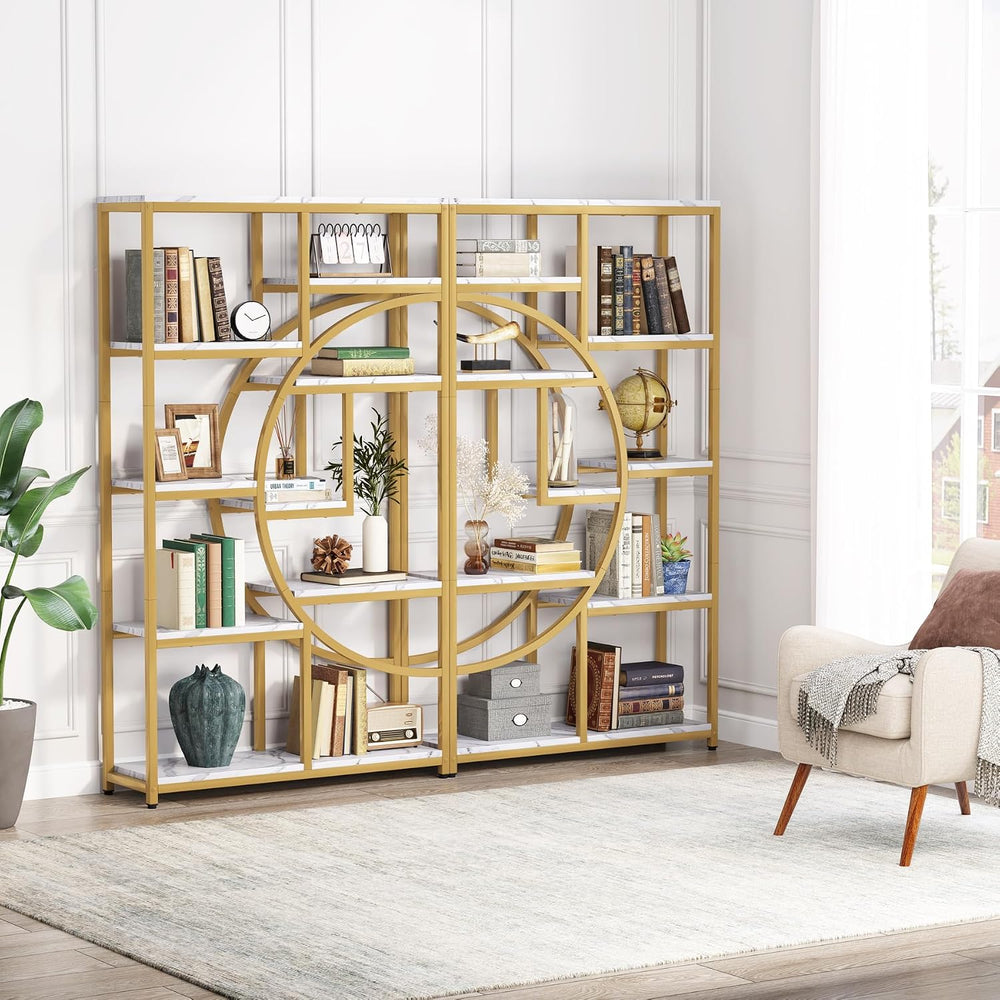 Tribesigns Industrial Bookshelf Bookcase with 9 Open Shelf (Gold)