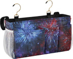 American Tie Dye Stars and Fireworks Bedside Caddy for Dorm Bed Bedside Hanging Caddy Bag Iron Frame Storage Organizer Pocket for Bunk Home College Hospital Beds 2 Hooks