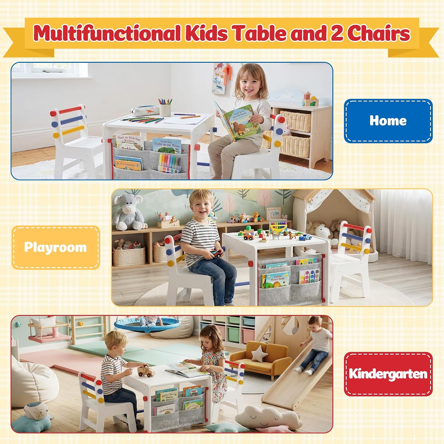 DOREROOM Wooden Kids Table & Chair, Graffiti Desktop & Storage, Multicolor | 4-in-1 Activity Table Set for Drawing, Crafts & Arts, Reading, Learning, Toddler Desk for Playroom, Daycare, Home, Ages 3+