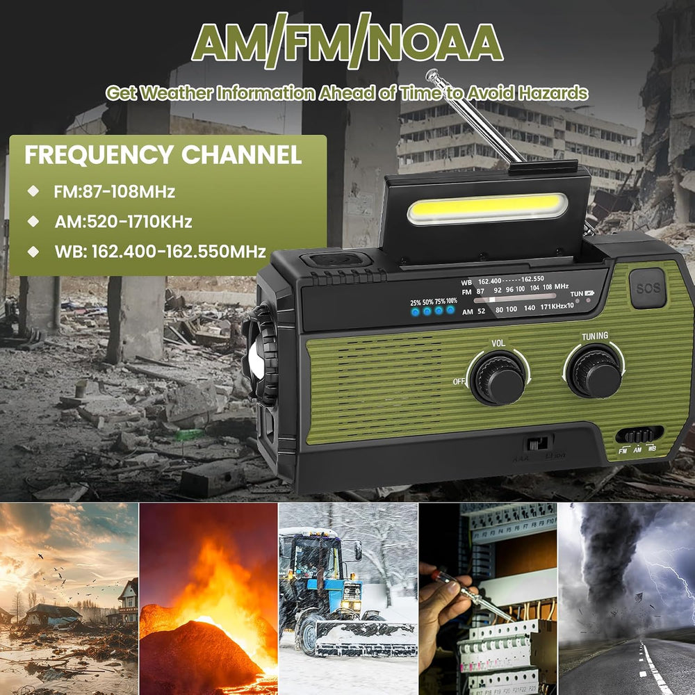 4000mAh/14800mWh Emergency Radio, Solar Hand Crank Emergency Radio - NOAA Wea...