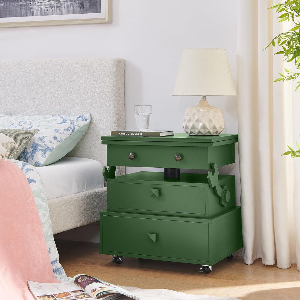 HRVEOCEI Lift Top End Tables with Storage Drawers & Charging Station, Gre...