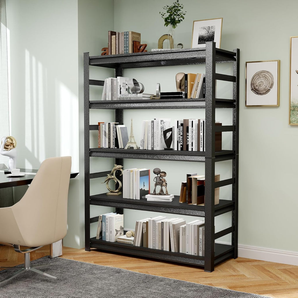 Garage Storage Shelves,5 Tier Shelving Unit, 40 inch Wide, 18” Deep, 78” Tall Organizer Metal Shelf for Basement/Laundry/Pantry Heavy Duty, Adjustable,Easy to Install (5Tier-47"Wx24"Dx72"H with Fence)