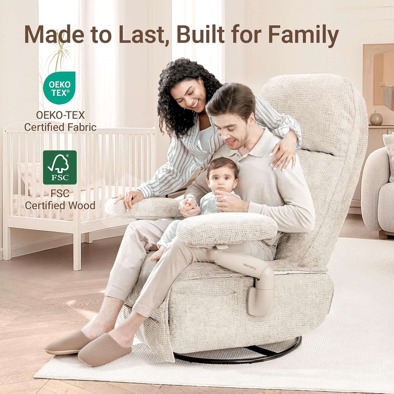 MAMAZING Lullacloud Swivel Rocker Recliner Chair for Adults with Adjustable Armrests & Headrest, Glider Rocking Chair Indoor with Removable Cover, Reading Chair for Living Room Bedroom