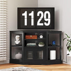 DWVO Corner TV Stand for 50 Inch TV, Farmhouse TV Stands for Living Room, Black Entertainment Center with Storage & Power Outlets, Wood TV Console Cabinet, Black