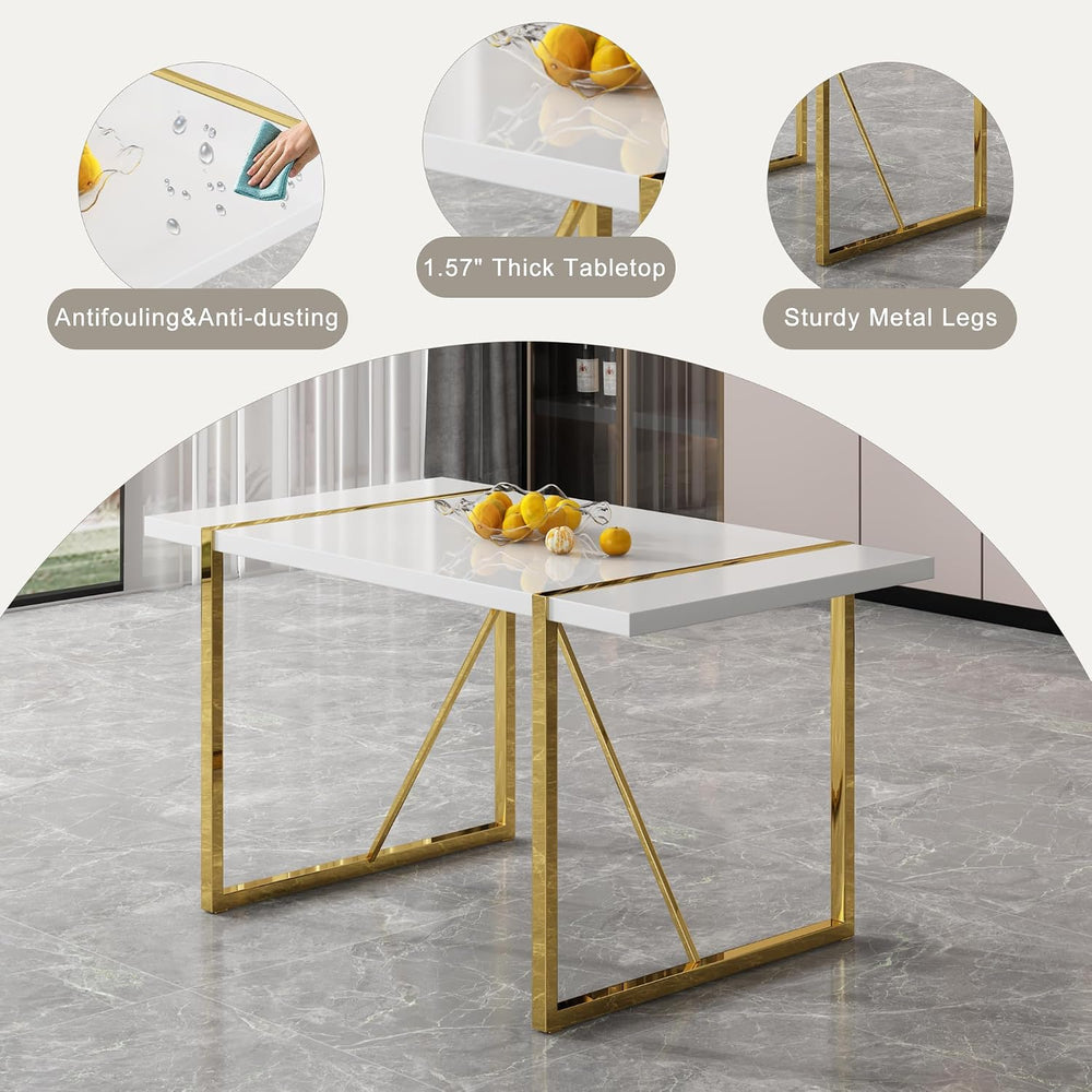 55" White Dining Table Set for 4, Modern Dining Table Set for 4, White G...
