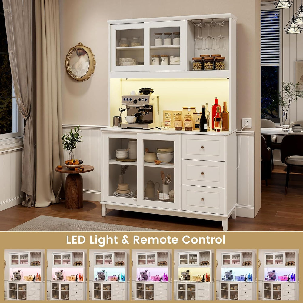 73” Kitchen Pantry Storage Cabinet w/Power Outlets & Led Lights | Tall Cu...