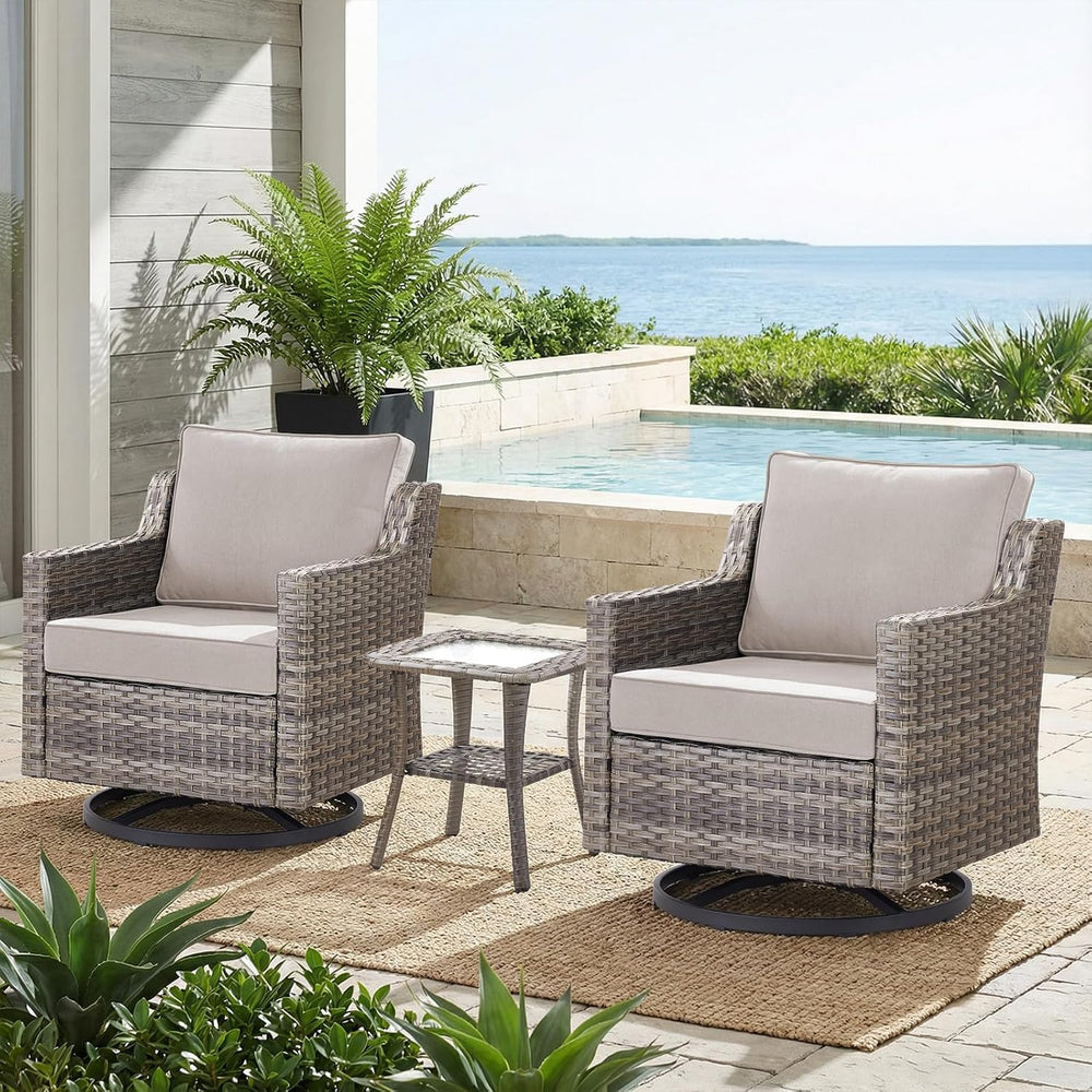 Belord Patio Wicker Swivel Rocker Patio Chairs with Side Table, Outdoor Ratta...