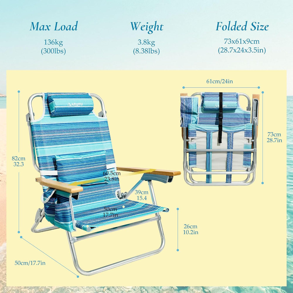 Beach Chairs for Adults, Portable Folding Backpack Beach Chair Heavy Duty 5-P...