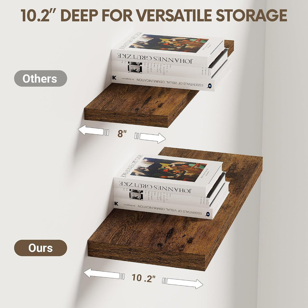 Vivelove 10 in Deep Floating Shelves 16” Set of 2, Rustic Brown